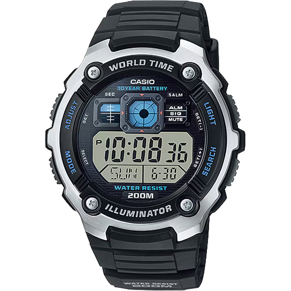 Classic World Time Digital Watch w/ 200 Meter Water-Resistance