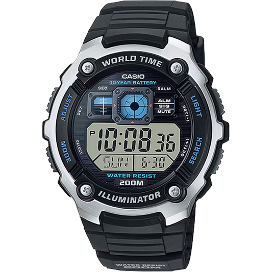 Classic World Time Digital Watch w/ 200 Meter Water-Resistance